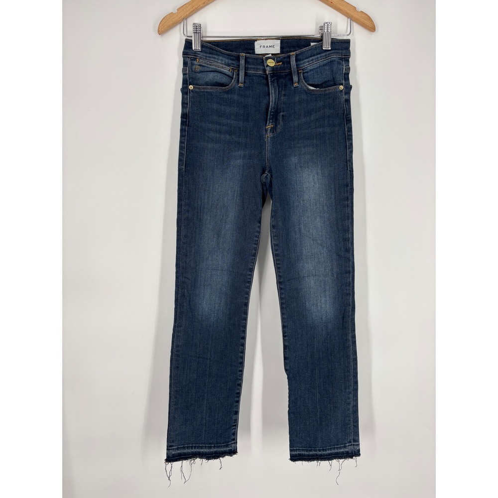 FRAME Jeans Womens‎ 26 Blue Le High Straight Raw Hem Stretch Denim Pants